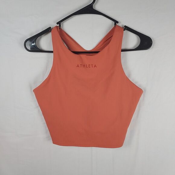 Athleta Women’s M Orange Crop Tank High Neck Racer‑Back Activewear - Picture 1 of 14